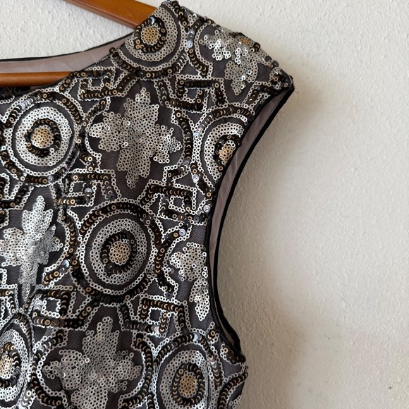 Sue Wong Nocturne Sequin Cocktail Dress Women's Size‎ 10 Black Silver Gold - Picture 8 of 8